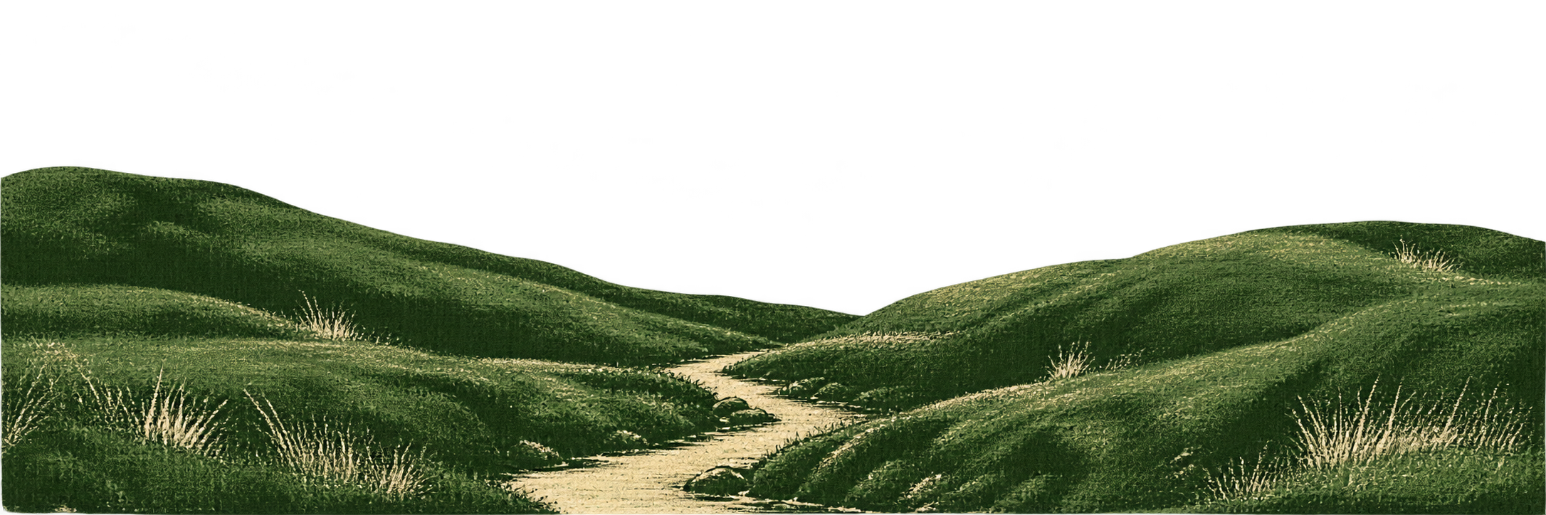 Illustrated rolling green banks with a winding channel